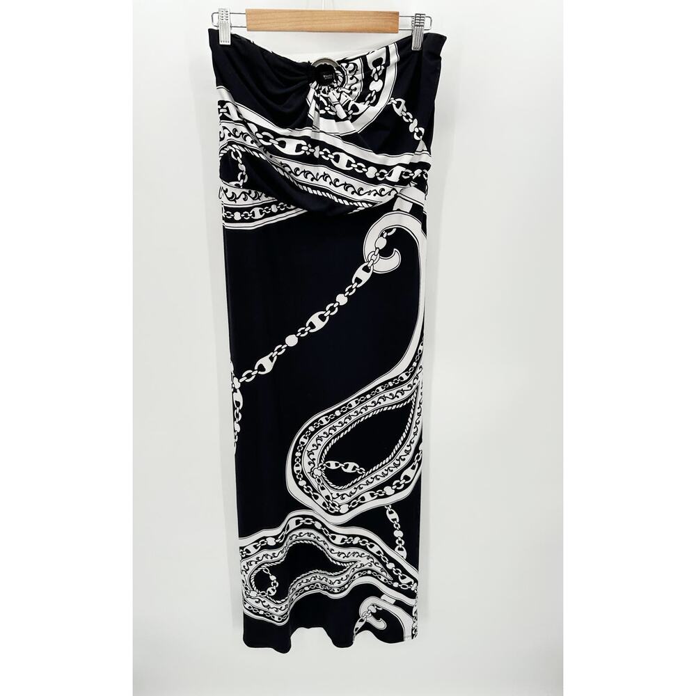 White House Black Market Dress Women XS Strapless Black‎ White Resort Birthday
